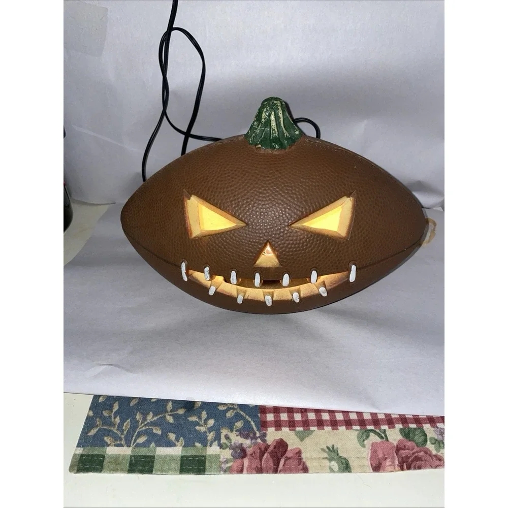Gemmy Halloween Football Shaped Pumpkin Jack-O-Lantern Foam Blow Mold Light Lamp